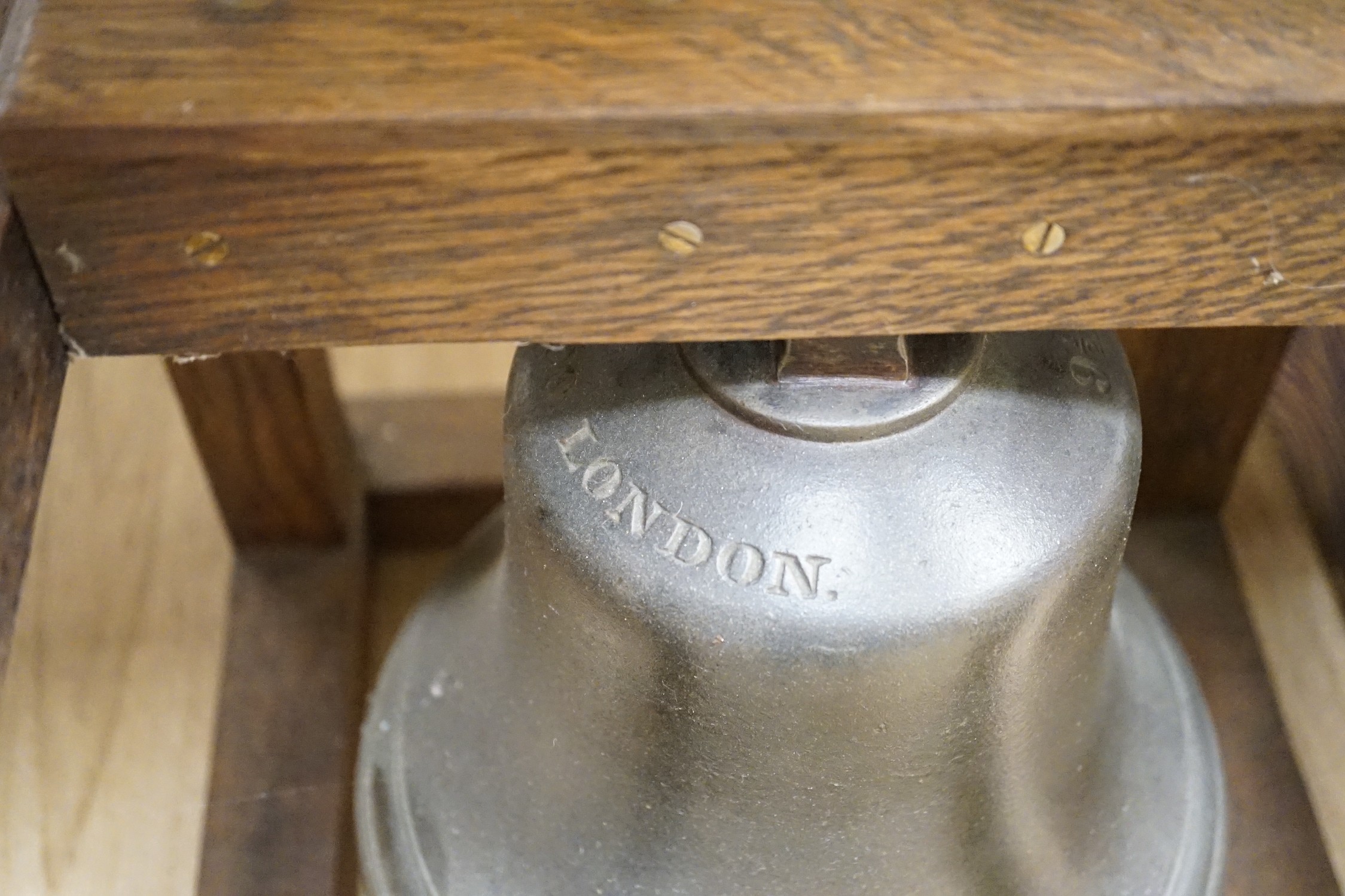 A large oak-framed 9.5in bronze bell, Mears & Co, London